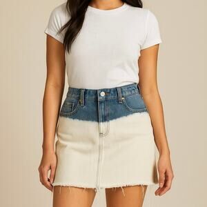 PacSun Ombre Raw Hem Denim Jean Mini Skirt Blue White Sz 25 Casual Beach Boho